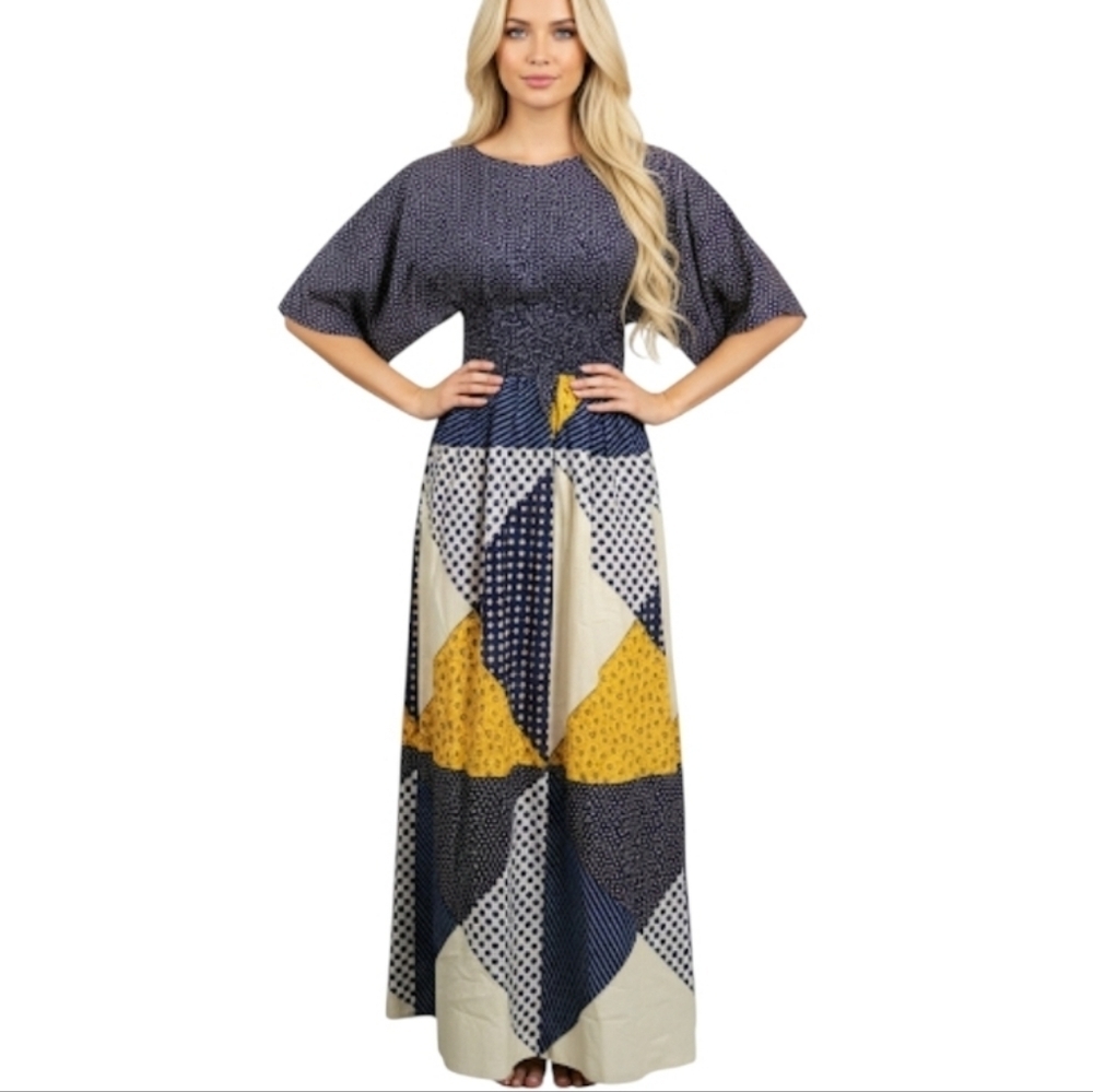 Vintage Keyloun Patchwork Cotton Maxi Dress